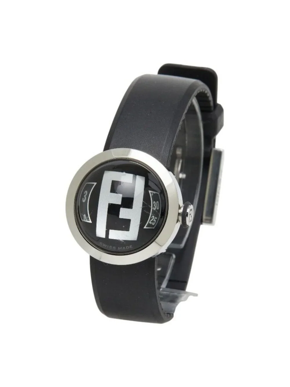 Fendi Bousla Watch Silver Black Stainless Steel Rubber